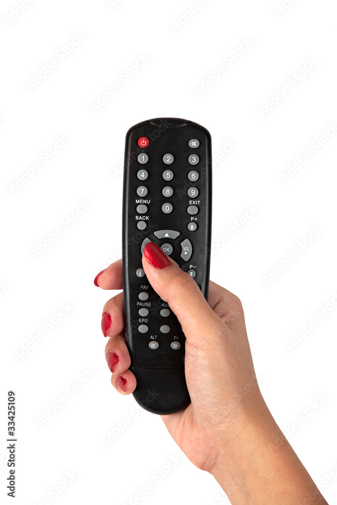 Female Hand Holding a Remote Controller Isolated Female Hand Holding a Remote Controller Isolated