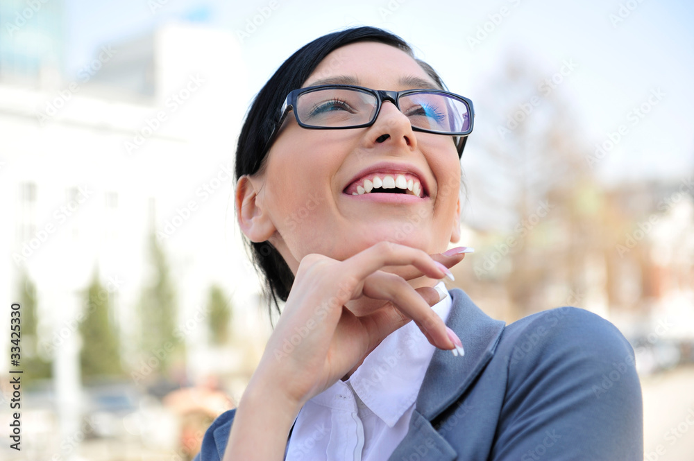 Closeup portrait of cute young business woman smiling Closeup portrait of cute young business woman smiling