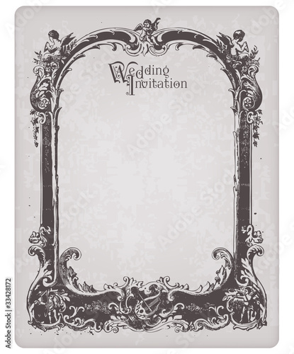 Retro Wedding Invitation postcard with beautiful frame - for des