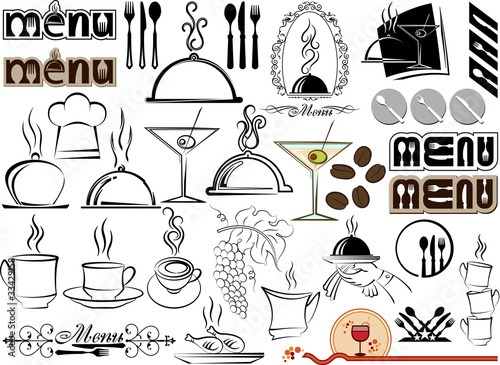 Menu Design mix icon, symbols for Hotel, Bar, Restaurant