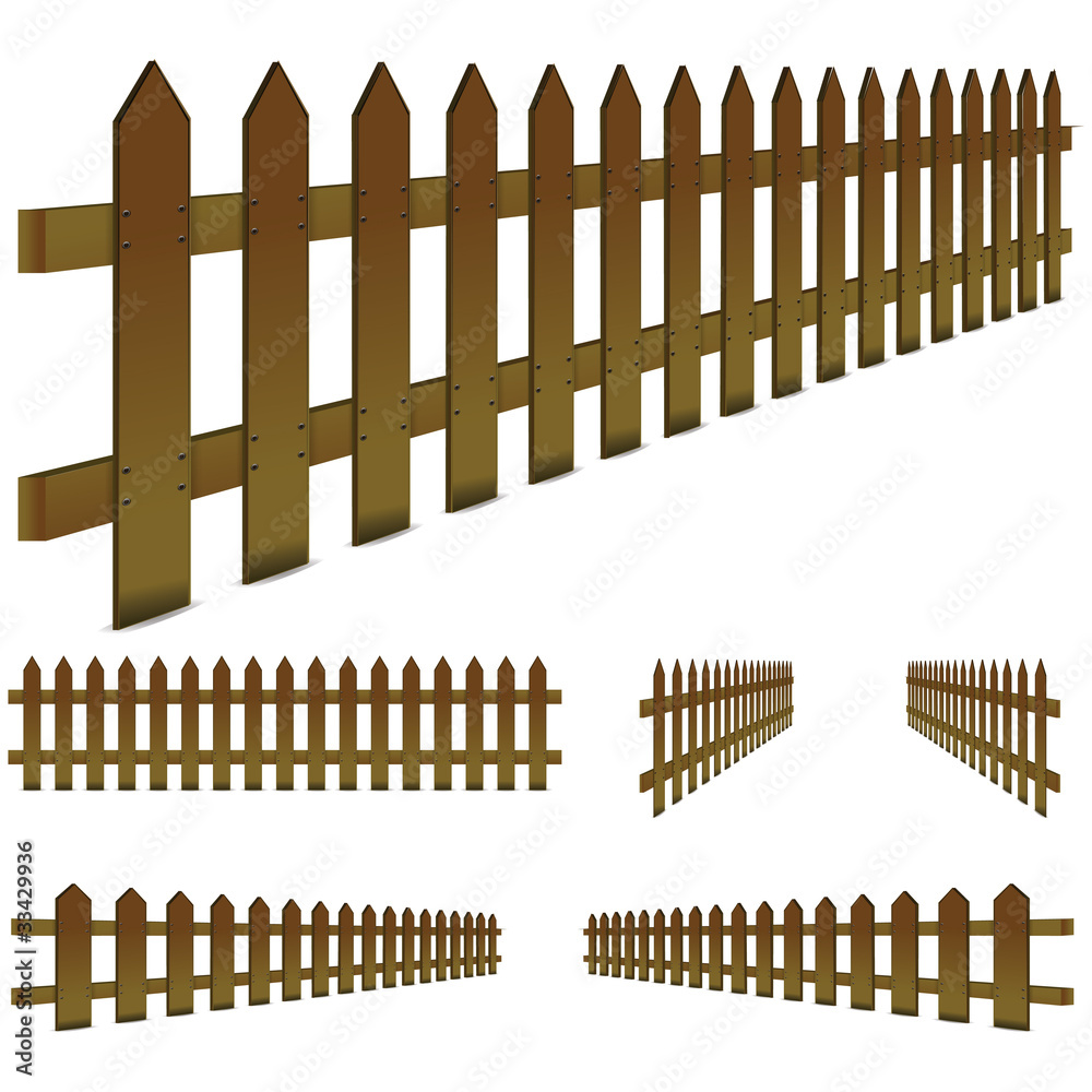set of perspective, brown fence isolated on white background set of perspective, brown fence isolated on white background