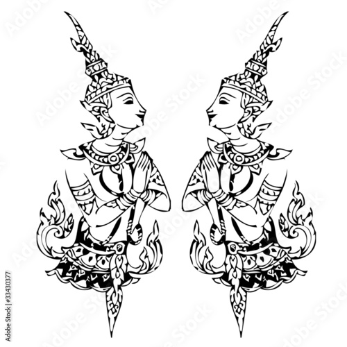 Traditional Thai art. Lined design Vector template
