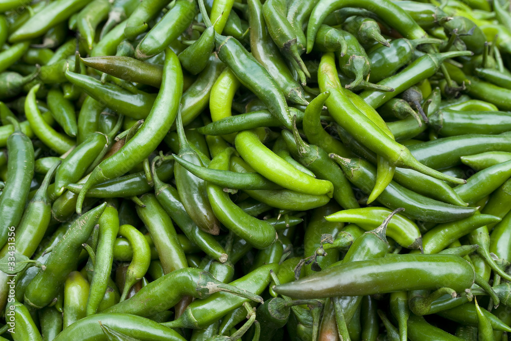 fresh green chillies, vegetable market in Jaipur, India fresh green chillies, vegetable market in Jaipur, India