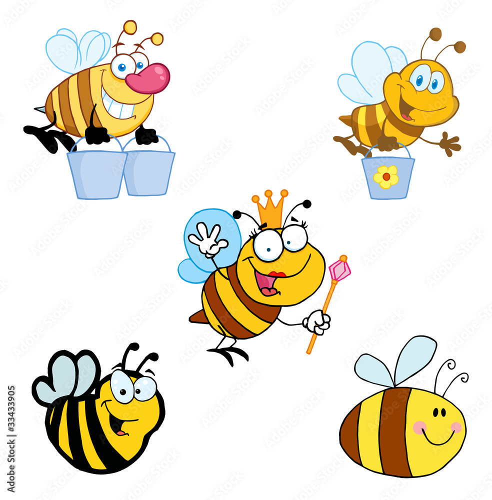 Obraz premium Different Bee Cartoon Mascot Characters Collection