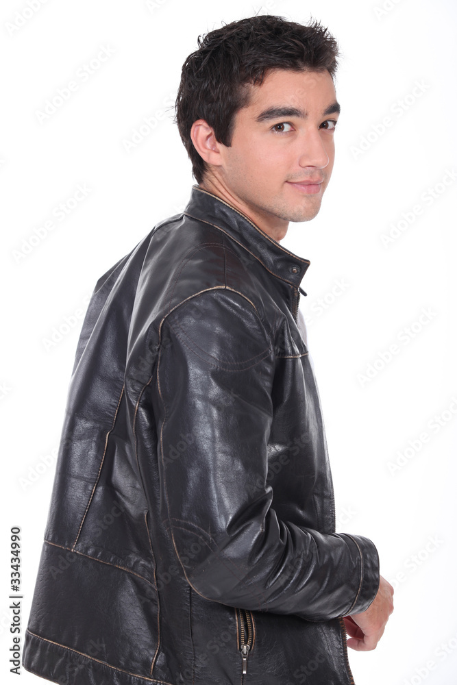 portrait of a young man with leather jacket