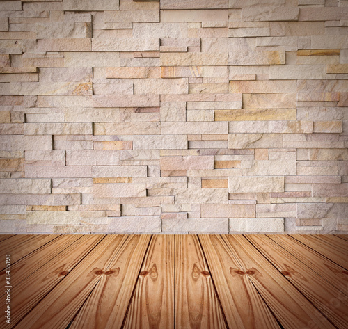 Blank Modern Brick Wall and wooden floor