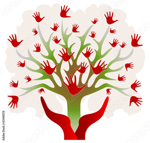 2 grandes Mains ouvertes et Arbre fait de petites Mains