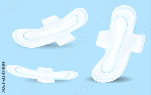 set of sanitary napkin isolated on blue background
