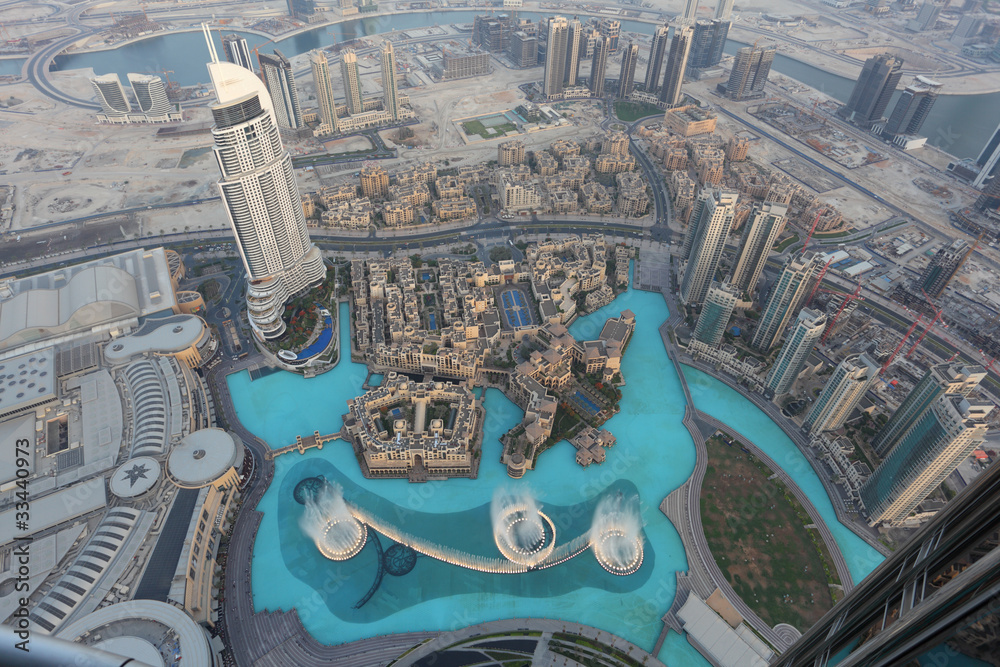 Naklejka premium Dubai Fountain as seen from Burj Khalifa