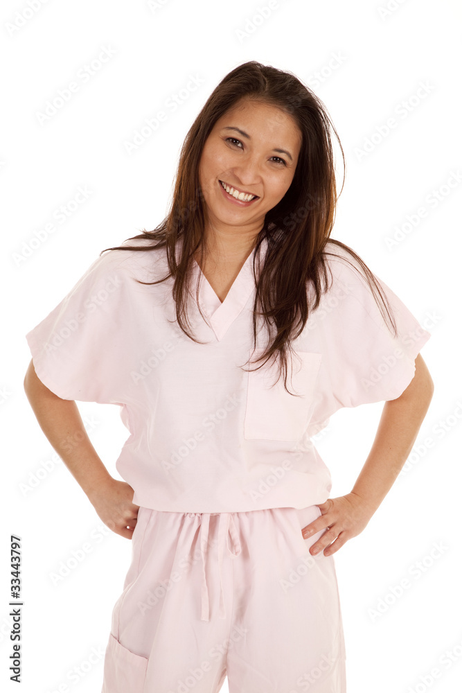 Fototapeta premium woman scrubs smile stand