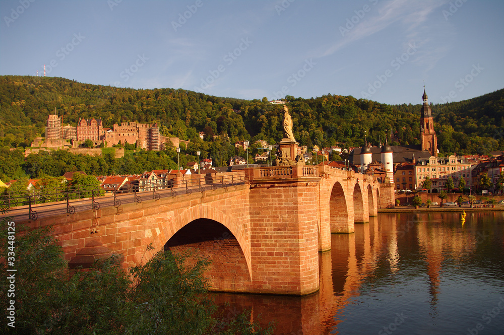 View at old town, castle and city bridge in Heidelberg