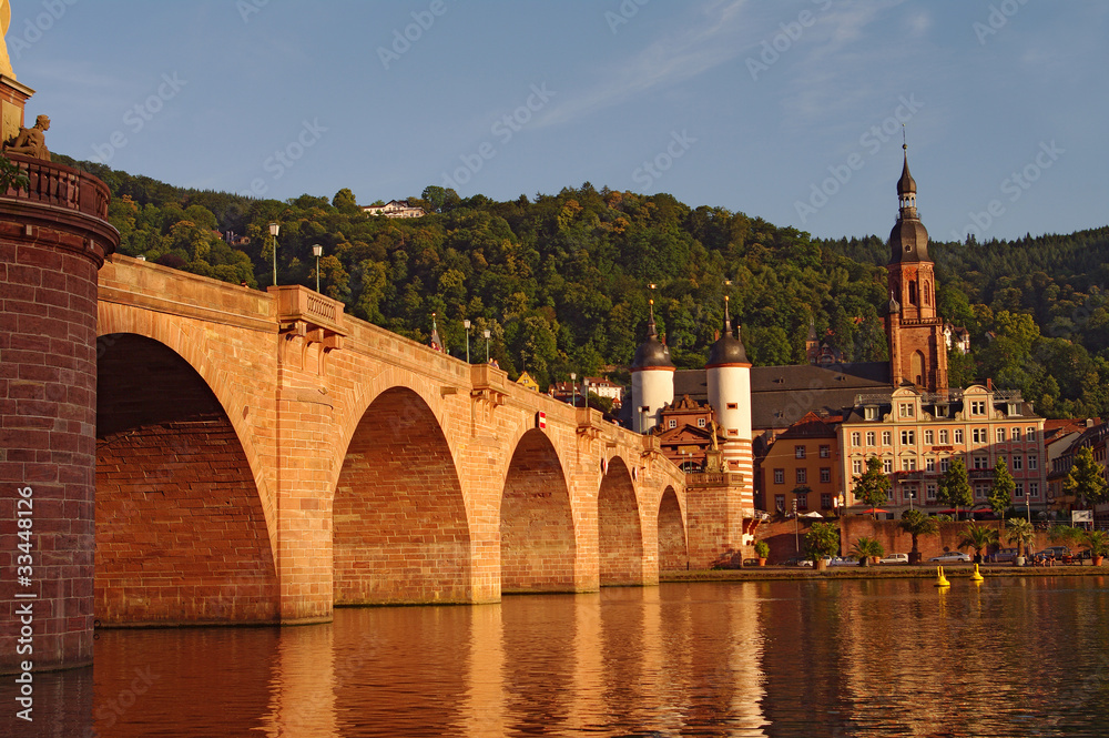 View at old town and city bridge in Heidelberg