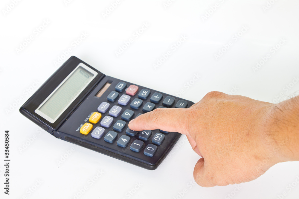 using a calculator, closeup