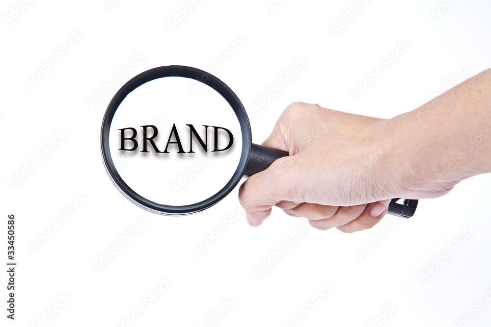 searching word, brand by use magnifying glass searching word, brand by use magnifying glass