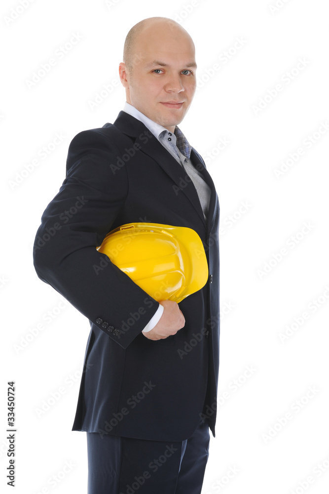 Businessman with construction helmet