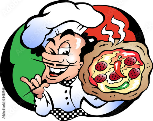 Hand-drawn Vector illustration of an Italien Pizza Baker photo
