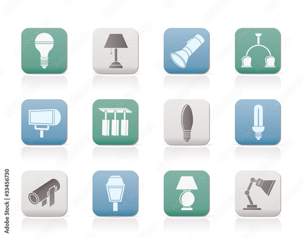 different kind of lighting equipment - vector icon set different kind of lighting equipment - vector icon set