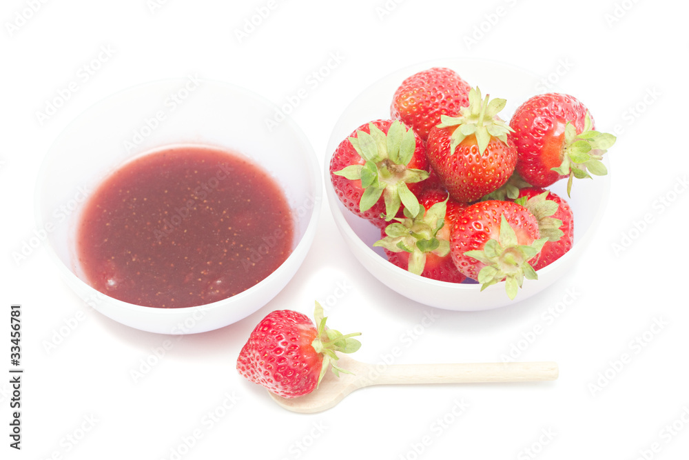 Bowl with strawberry jam isolated on white Bowl with strawberry jam isolated on white