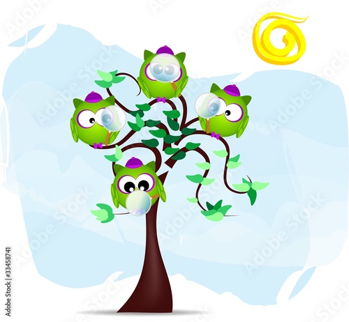 Wallpaper Mural Illustrazione con gufetto detective tra i rami, vettoriale Torontodigital.ca