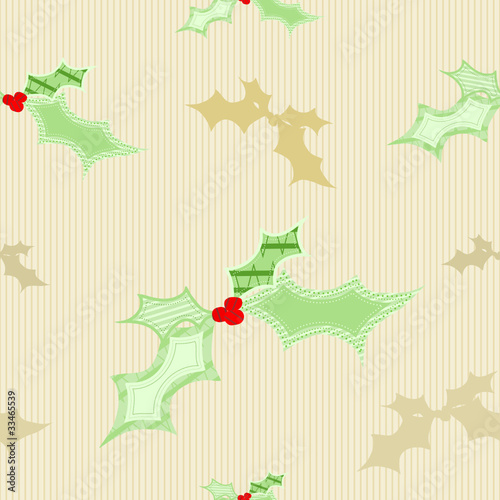 Seamless Christmas background with appliqued holly design