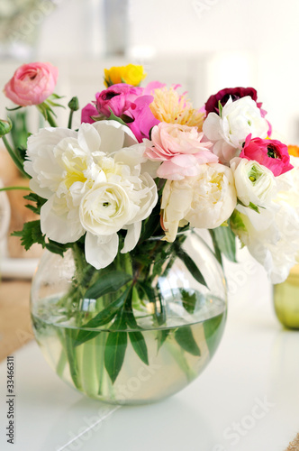 Beautiful spring flowers in a glass vase