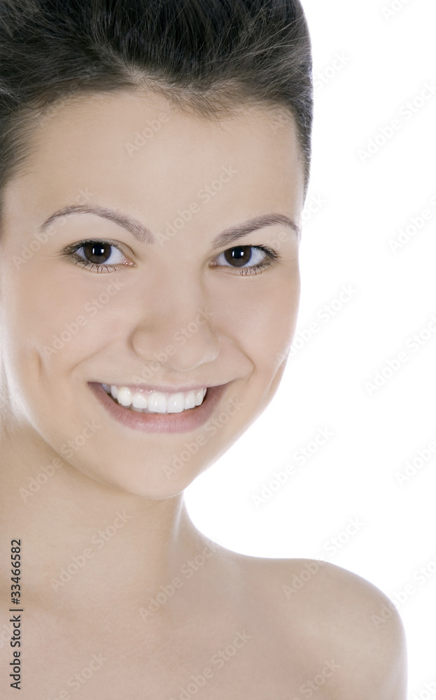 Brightly picture of smiling brunette over white Brightly picture of smiling brunette over white