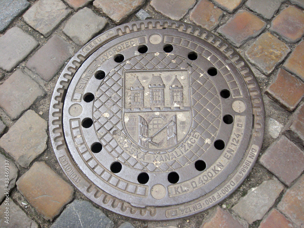 Drain and paved street Old town  Stare Maestro Prague Czech Repu