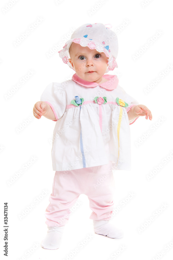 Baby in dress on a white background. Baby in dress on a white background.