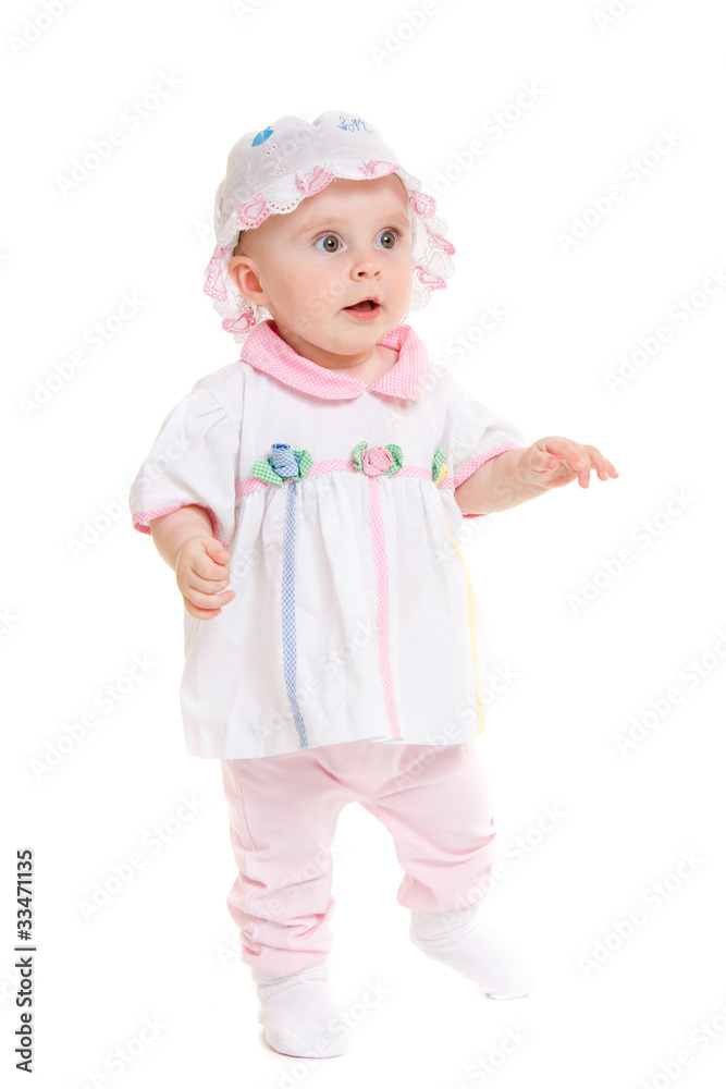 Baby in dress on a white background. Baby in dress on a white background.