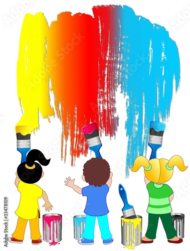 Bambini con Pennelli e Colori-Children with Brushes and Colors
