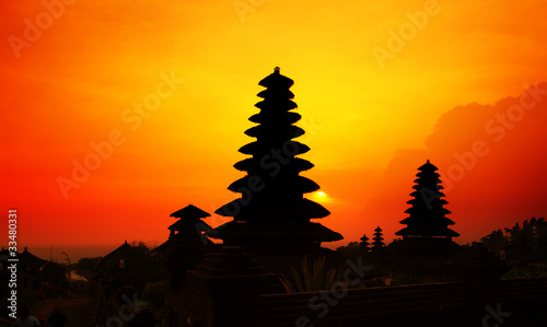 Traditional Hindu buildings at sunset background. Pura Besakih. Indonesia