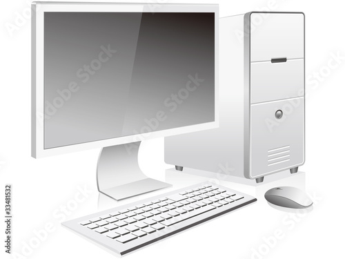 White personal computer and monitor vector