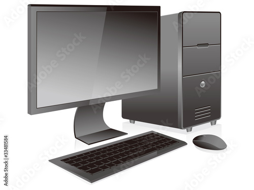 Black personal computer and monitor