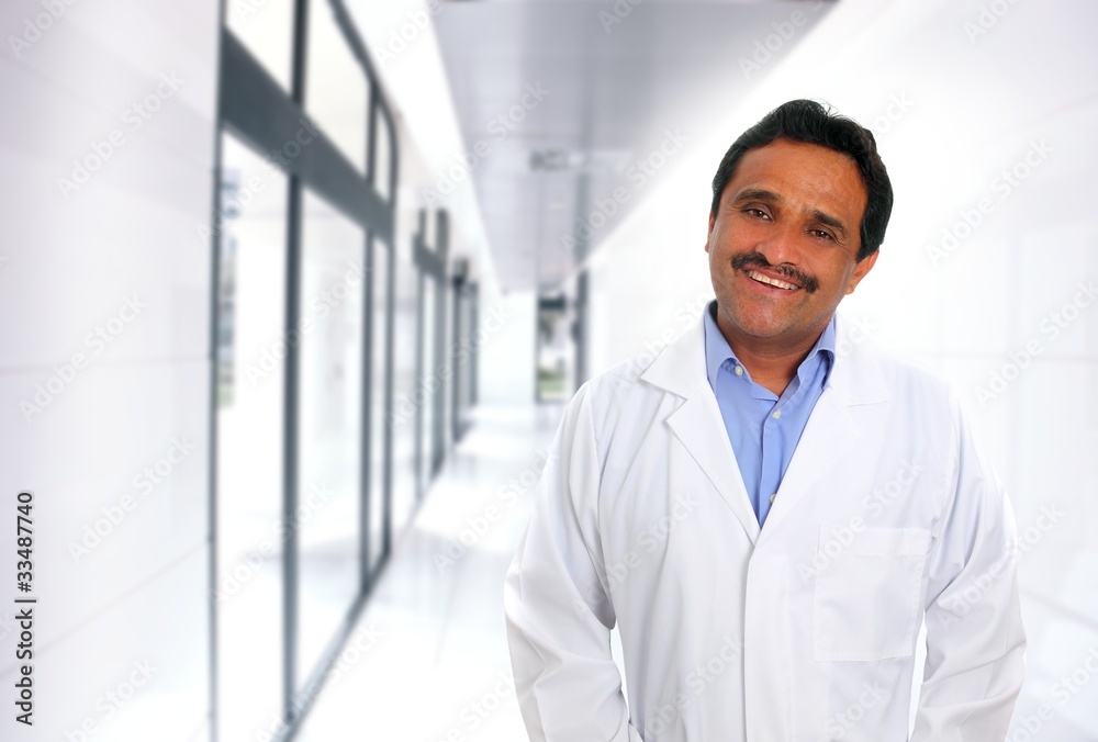 Indian latin doctor expertise smiling in hospital Indian latin doctor expertise smiling in hospital