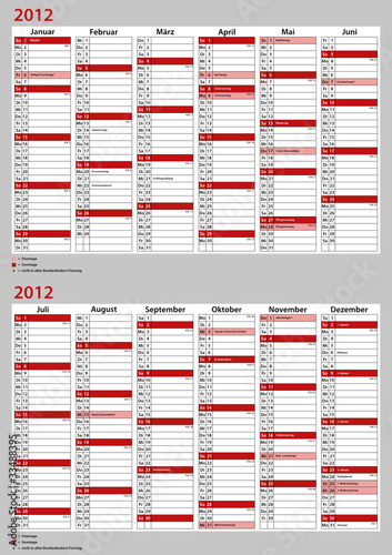 Kalender Deutschland 2012 - DinA4 doppelseitig rot
