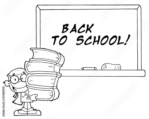Outlined School Boy Carrying Books By A Back To School