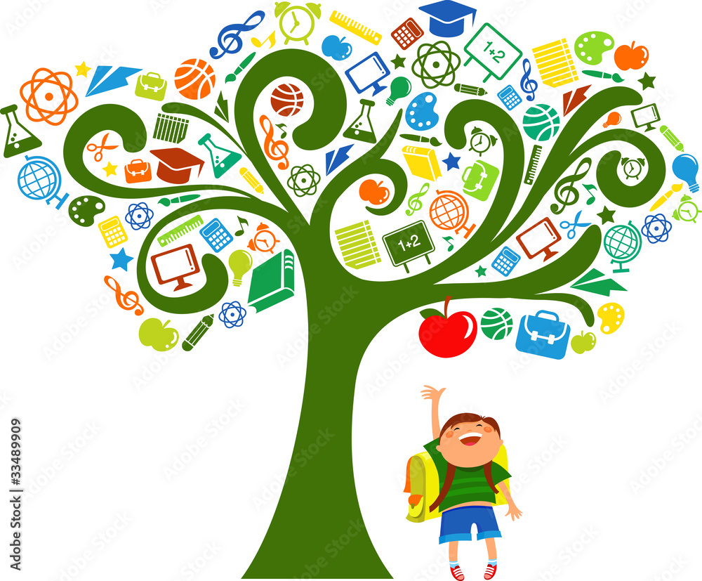 Obraz back to school - tree with education icons