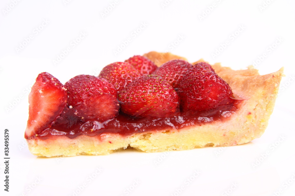Strawberry Tart portion on a white background Strawberry Tart portion on a white background