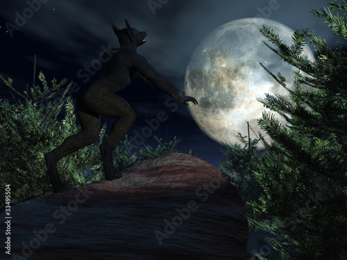Werewolf howling at moon