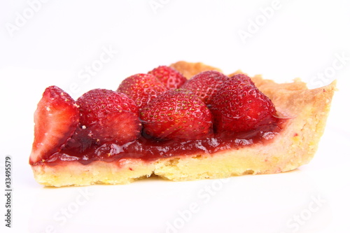 Strawberry Tart portion on a white background