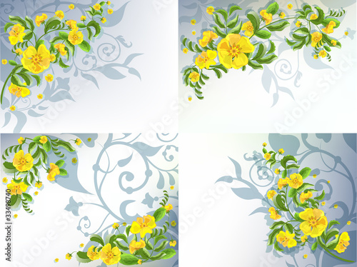Set of backgrounds with yellow flowers patterns.