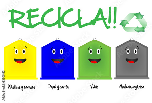 Diferentes contenedores de reciclaje
