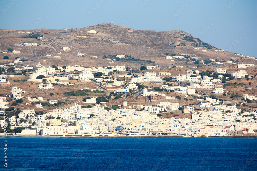 white washed houses on the shore of Mykonos island white washed houses on the shore of Mykonos island