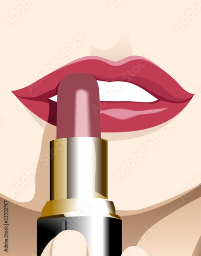 Vector of woman applying a lipstick on her sexy lips
