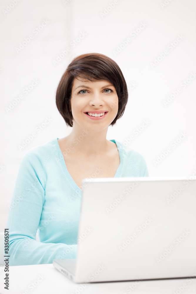 happy woman with laptop computer happy woman with laptop computer