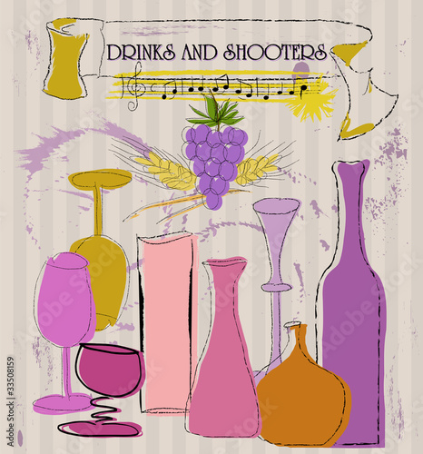 Drink and cocktail card template, vector