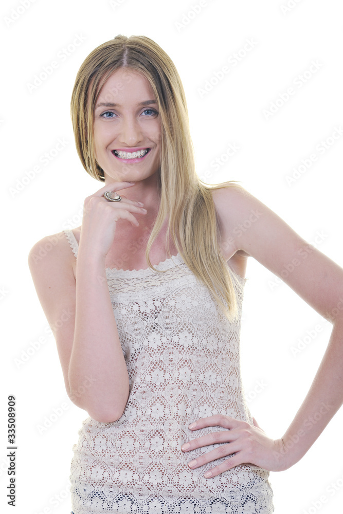 blonde female model posing isolated on white background blonde female model posing isolated on white background