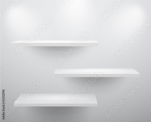 3d isolated Empty shelves for exhibit