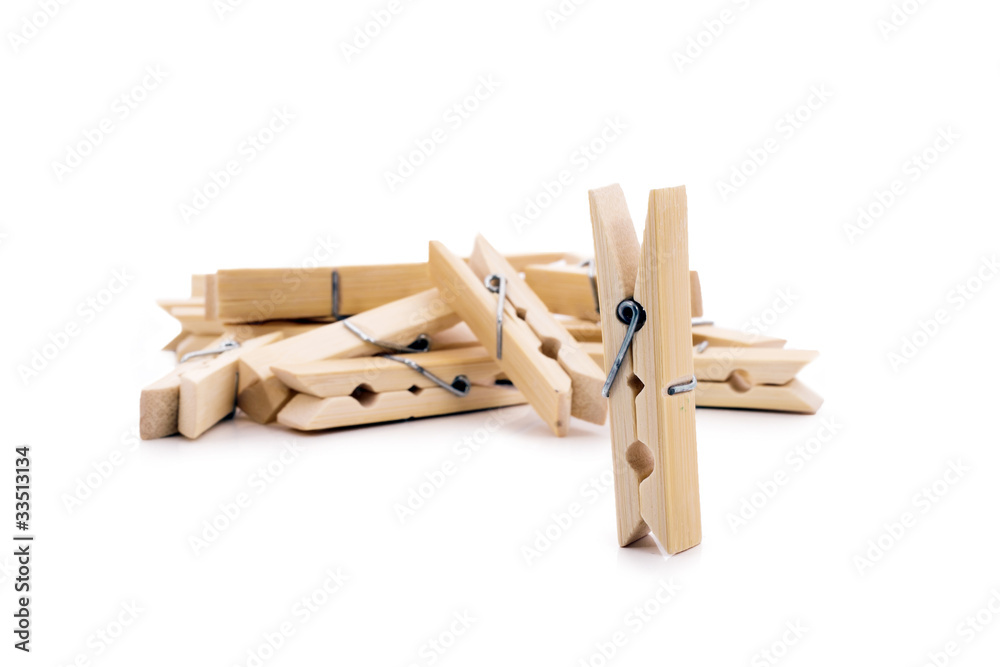 Wooden clothespin prepared, isolated on a white background. Wooden clothespin prepared, isolated on a white background.