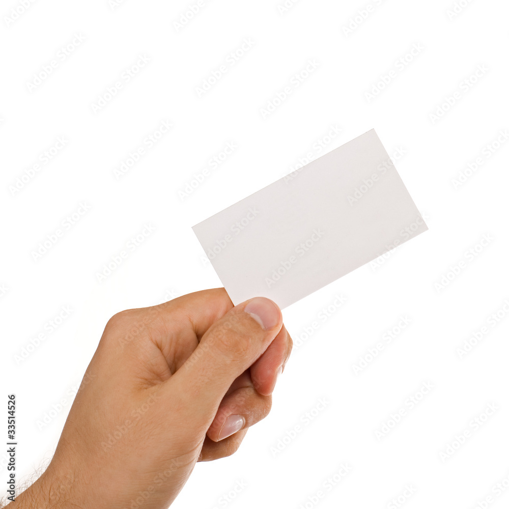 Hand and business card isolated on the white background Hand and business card isolated on the white background